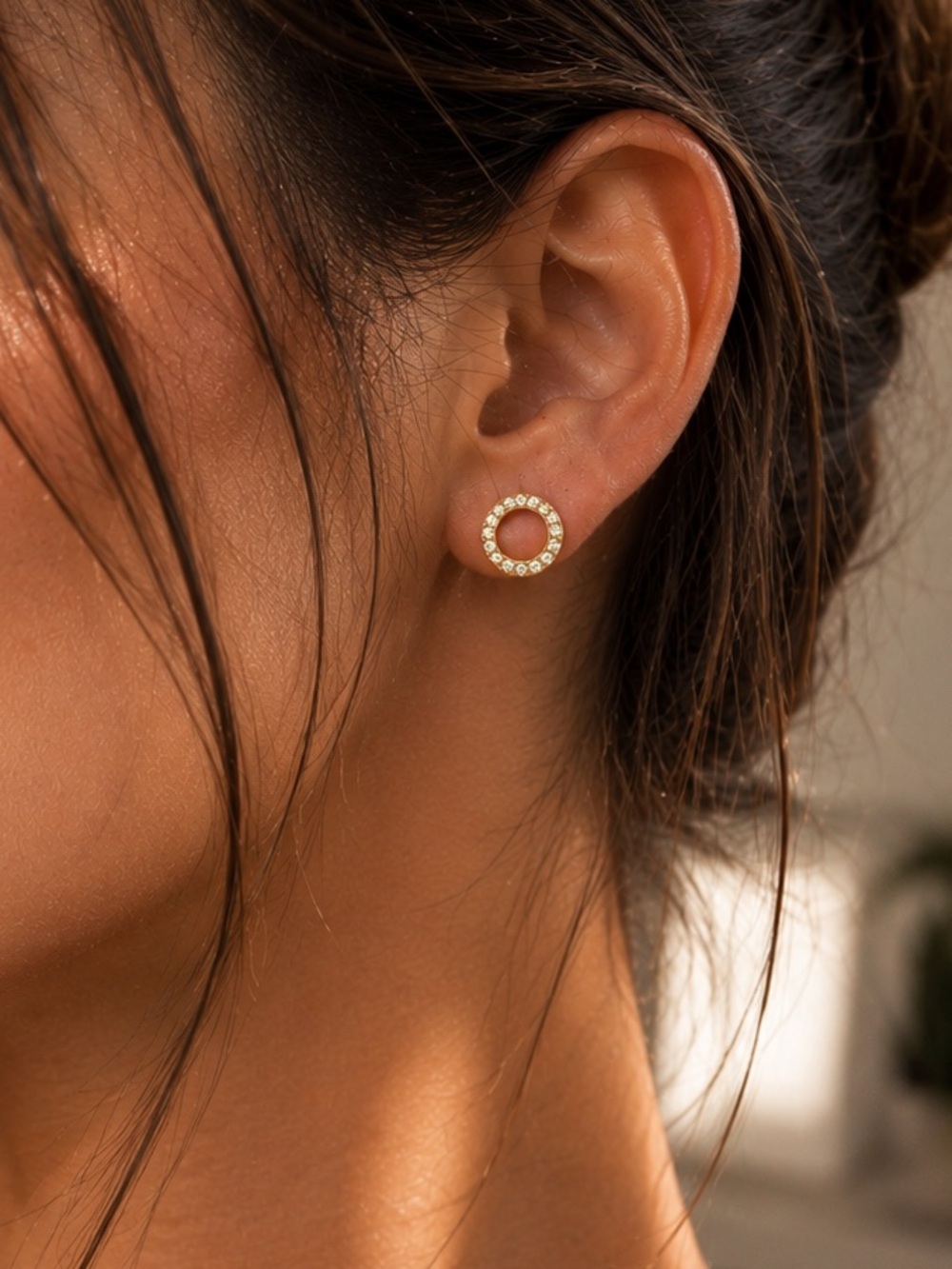 18K Gold Plated Circle Cubic Zirconia Stud Earrings
